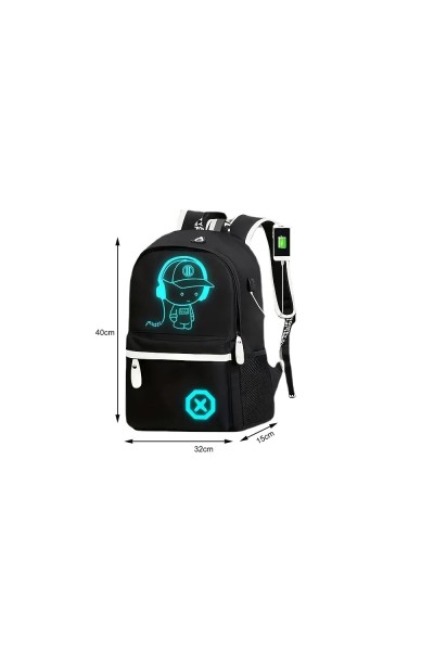 Zaino scolastico con prese caricabatteria USB riflettente e luminoso per ad