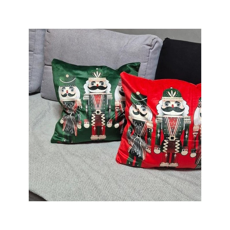 Federe Natalizia per cuscini 40x40cm colore verde fantasia schiaccianoci