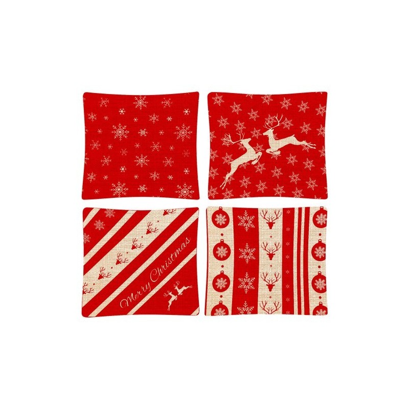 Federe per cuscini 4 PEZZI Motivo Natalizio 45x45xcm - Lino e Nylon