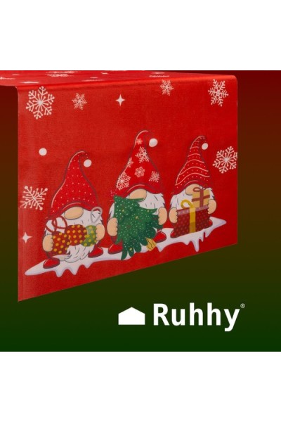 Tovaglia Runner da tavola natalizio motivo nani invernale 150x40 cm