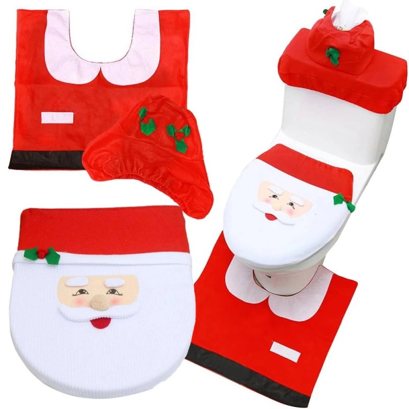 Set da bagno natalizio con tappetino da toilette Babbo Natale