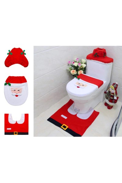 Set da bagno natalizio con tappetino da toilette Babbo Natale